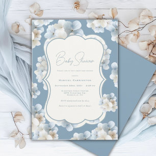 Convites Chá de Bebê Floral Vintage Hortênsia Azul