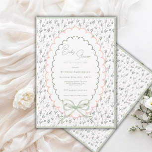 Convites Chá de Bebê Floral Vintage Rosa e Sage