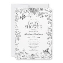 Chá de Bebê Floral Vintage Toile De Jouy Preto