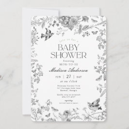 Convites Chá de Bebê Floral Vintage Toile De Jouy Preto