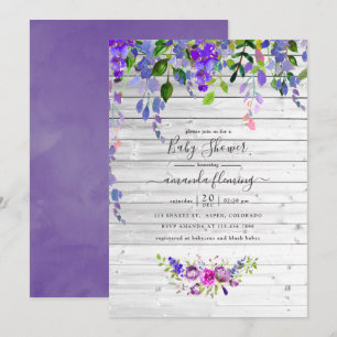Convites Chá de Bebê Floral Violeta Aquarela Rústica