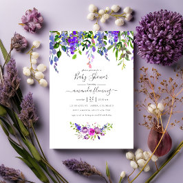 Convites Chá de Bebê Floral Violeta em Aquarela