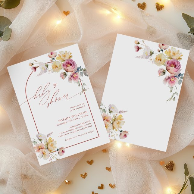 Convites Chá de Bebê Flores de Rosa de Jardim Boho (Criador carregado)