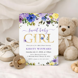 Convites Chá de Bebê Flores de Verão Roxo e Creme