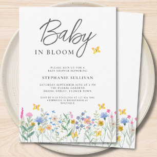 Convites Chá de Bebê Flores Silvestres Borboletas Baby in B