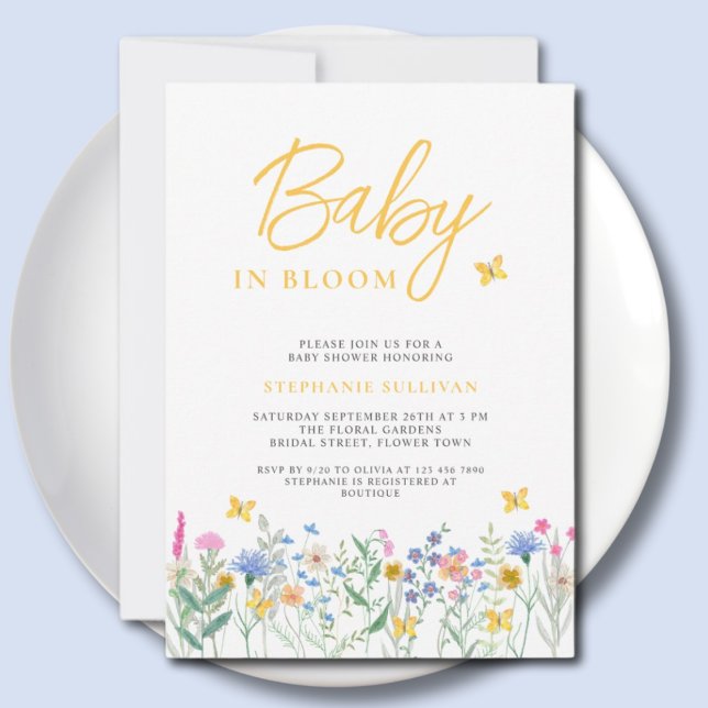 Convites Chá de Bebê Flores Silvestres Borboletas Baby in B (Criador carregado)