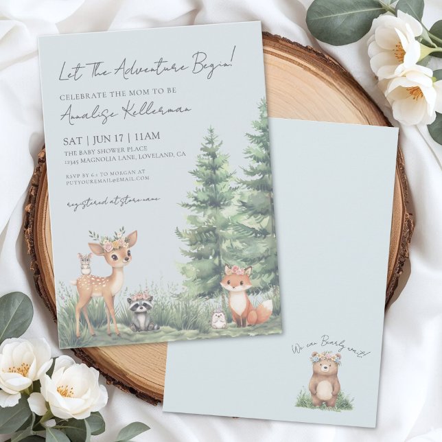 Convites Chá de Bebê Floresta Boho Animais da Floresta (Forest Animal Boho Woodland Baby Shower Invitation)