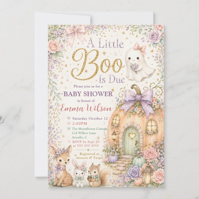 Convites Chá de Bebê Floresta da Pequena Boo (Frente)