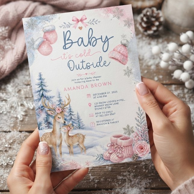 Convites Chá de Bebê Floresta de Veados 'Baby É Frio Lá For (Criador carregado)