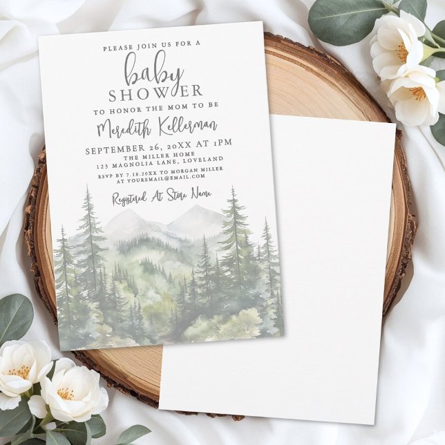 Convites Chá de Bebê Floresta Montanha Madeira Aventura (Forest Mountain Woodland Adventure Baby Shower Invitation )