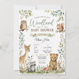 Convites Chá de Bebê Floresta Personalizado Animais da Fl