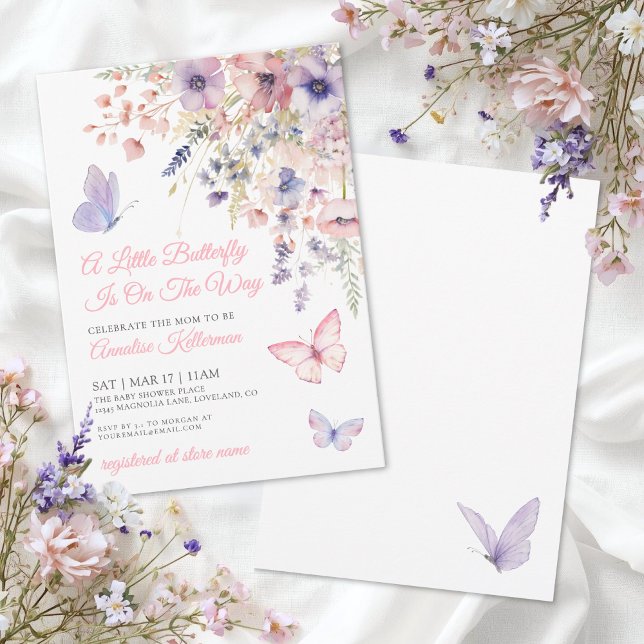 Convites Chá de Bebê Florzinha de Borboletinha Selvagem (A Little Butterfly Wildflower Baby Shower Invitation)