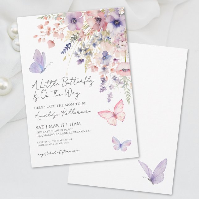 Convites Chá de Bebê Florzinha de Borboletinha Selvagem (A Little Butterfly Wildflower Baby Shower Invitation)