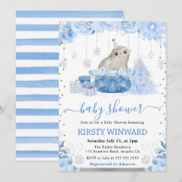 Convites Chá de Bebê Foca Ártica com Aquarela Floral