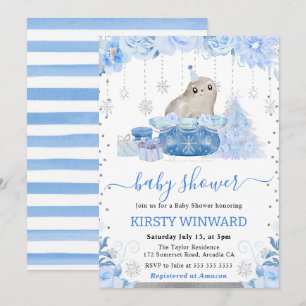 Convites Chá de Bebê Foca Ártica com Aquarela Floral
