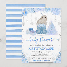 Convites Chá de Bebê Foca Ártica com Aquarela Floral