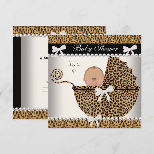 Convites Chá de Bebê Fofa Leopard revelação de sexo 2 (Frente/Verso)