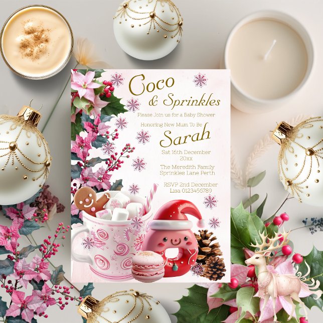 Convites Chá de Bebê Fofo de Natal Coco e Confeitos  (Criador carregado)