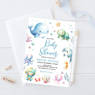 Convites Chá de Bebê Fofo Debaixo do Mar