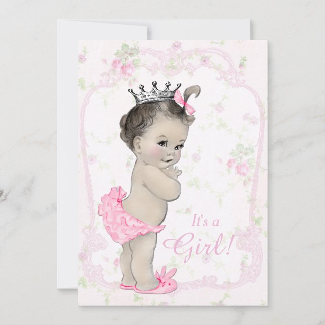 Convites Chá de Bebê Fofo e Chic em Rosa Pastel Doce (Frente)