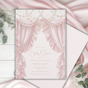 Convites Chá de Bebê Fofo Rosa Vintage Elegante