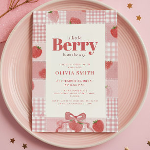 Convites Chá de Bebê Fofo Rosa Xadrez Berry Doce