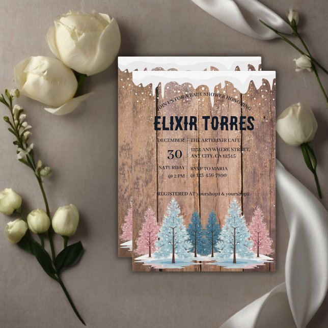 Convites Chá de Bebê Folhas de Pinheiro Floresta de Inverno (Criador carregado)