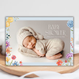 Convites Chá de Bebê Foto de Recém-Nascido Boho Wildflower 