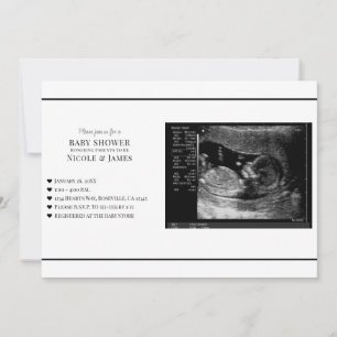 Convites Chá de Bebê Foto de Ultrassom Preto e Branco Minim