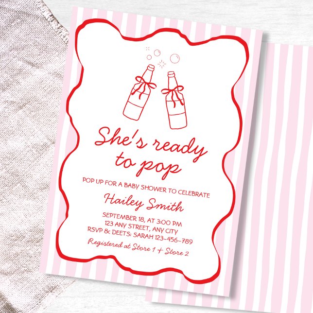Convites Chá de Bebê Garrafa de Refrigerante Vermelho Está  (She's Ready To Pop Red Soda Bottle Baby Shower Invitation)