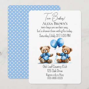 Convites Chá de Bebê Gêmeo do Urso Teddy