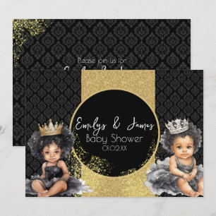 Convites Chá de Bebê Gêmeos Bebê Princesa Dourado Preto 