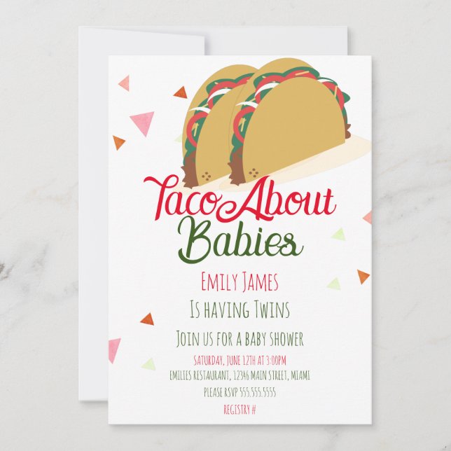 Convites Chá de Bebê Gêmeos Dois Tacos (Frente)