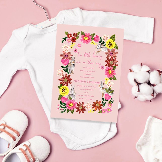 Convites Chá de Bebê Gêmeos Menina Coelhinho Fofa (Criador carregado)