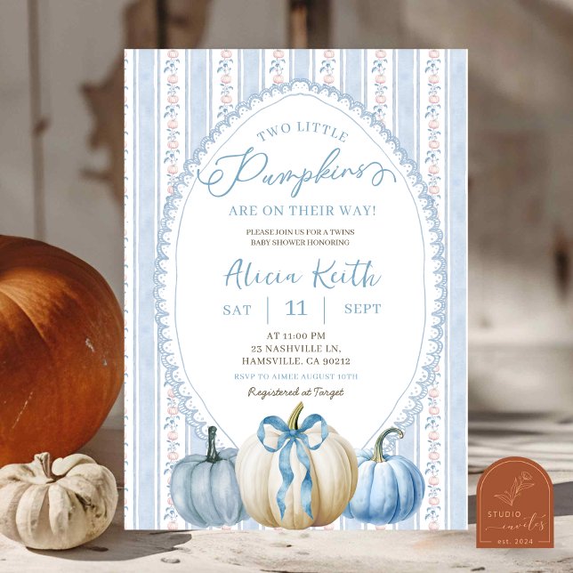 Convites Chá de Bebê Gêmeos Meninos Abóbora Azul Grandmille (Criador carregado)