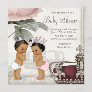 Convites Chá de Bebê Gêmeos Príncipe e Princesa Étnicos