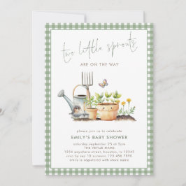 Convites Chá de Bebê Gêmeos Two Little Sprouts Sage Gingham