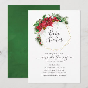 Convites Chá de Bebê Geométrico de Natal Floral em Aquarela
