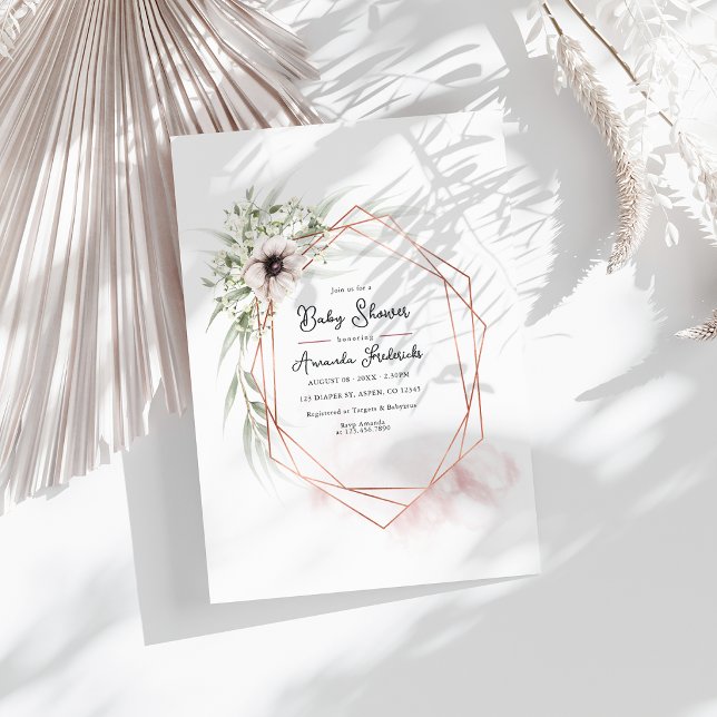 Convites Chá de Bebê Geométrico Floral Elegante (Elegant Geometric Floral Baby Shower Invitation)