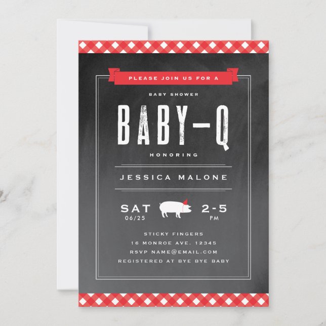 Convites Chá de Bebê Gingham Baby BBQ (Frente)