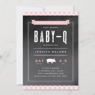 Convites Chá de Bebê Gingham Baby BBQ Rosa