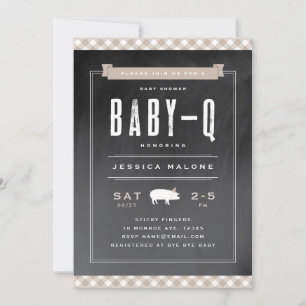 Convites Chá de Bebê Gingham BBQ Neutro Bege