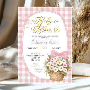 Convites Chá de Bebê Gingham Coquette Daisy Baby in Bloom