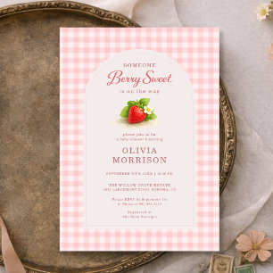 Convites Chá de Bebê Gingham Morango Doce