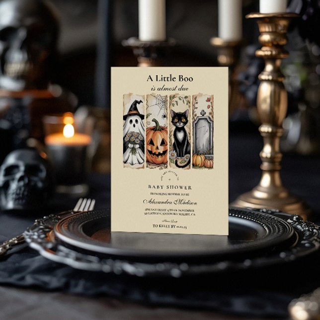 Convites Chá de Bebê Gótico de Halloween com Gato Fantasma (Criador carregado)