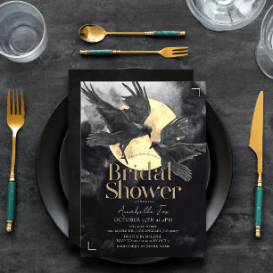 Convites Chá de Bebê Gótico Raven & Golden Moon