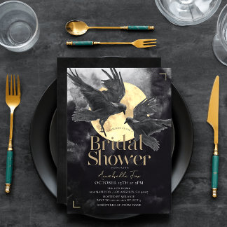 Convites Chá de Bebê Gótico Raven & Golden Moon
