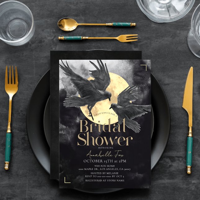 Convites Chá de Bebê Gótico Raven & Golden Moon (Criador carregado)