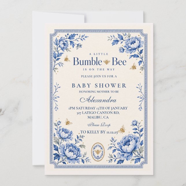 Convites Chá de Bebê Grandmillennial Bumble Bee (Frente)