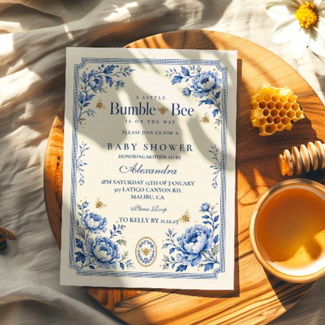 Convites Chá de Bebê Grandmillennial Bumble Bee (Criador carregado)